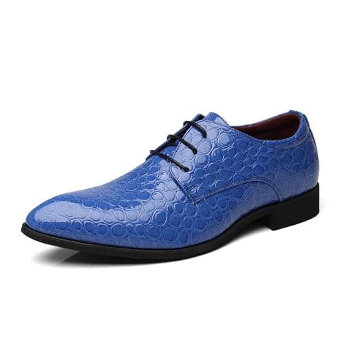 Business Herren, Lederschuhe Lackleder Hochzeit Derby Schnürhalbschuhe Oxford Smoking Schuhe Leder,Blau,44 EU von CrtTsks