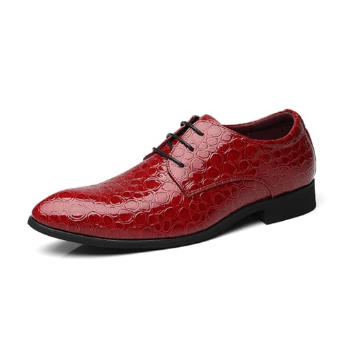 Business Herren, Lederschuhe Lackleder Hochzeit Derby Schnürhalbschuhe Oxford Smoking Schuhe Leder,Rot,44 EU von CrtTsks