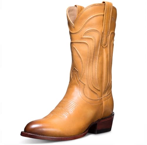 CrtTsks Cowboystiefel für Herren Square Toe Bestickte Westernstiefel Traditionelle Landstiefel Strapazierfähige Leder Arbeitsstiefel,Gelb,43 EU CrtTsks Cowboystiefel für Herren Square Toe Bestickte Westernstiefel Traditionelle Landstiefel Strapazierfähige Leder Arbeitsstiefel,Gelb,43 EU von CrtTsks