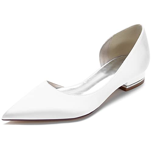 CrtTsks Damen Hochzeitsschuhe Klassische Partei Schuhe Flache Arbeitsschuhe Ballerina Geschlossene mit Strass,Weiß,43 EU von CrtTsks