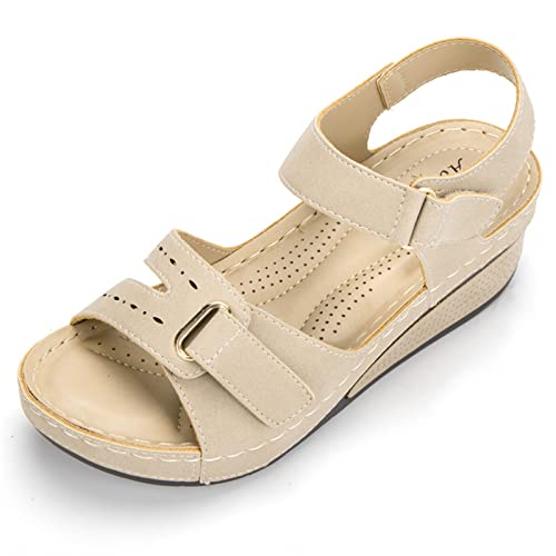 CrtTsks Frauen Klobige Ferse Plateausandalen Knöchelriemen Schnalle Rom Sommer Beach Schuhe 36-42,Weiß,41 EU von CrtTsks
