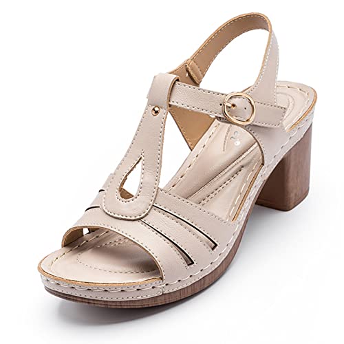 CrtTsks Frauen Klobige Ferse Plateausandalen Knöchelriemen Schnalle Slingback Rom Sommer Beach Partyabend Gericht Schuhe36-41,Weiß,41 EU von CrtTsks