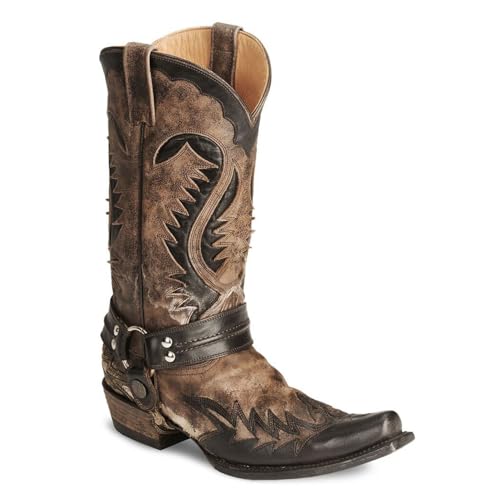 CrtTsks Herren Cowboystiefel Spitze Zehe Bestickte Westernstiefel Traditionelle Landstiefel Strapazierfähige Leder Arbeitsstiefel,Braun,45 EU von CrtTsks