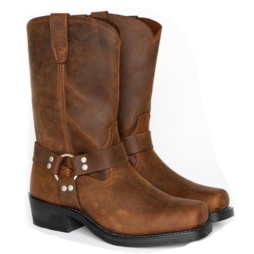 CrtTsks Herren Stiefel aus Leder Rindsleder mit Cowboy Biker Motorrad Boots Klassisch,Gelb,43 EU von CrtTsks