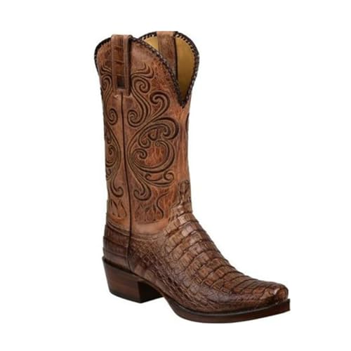 CrtTsks Herren Western Cowboy Stiefel aus Rindsleder Lederstiefel mit Gummisohle Biker Boots mit Reißverschluss Männer Stiefeletten,Braun,42 EU von CrtTsks