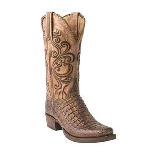 CrtTsks Herren Western Cowboy Stiefel aus Rindsleder Lederstiefel mit Gummisohle Biker Boots mit Reißverschluss Männer Stiefeletten,Gelb,44 EU von CrtTsks