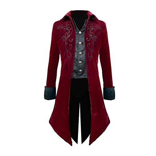 Crubelon Herren Steampunk Frack Jacke Gothic Mittelalter Viktorianischer Frock Mantel, Rot/Ausflug, einfarbig (Getaway Solids), Mittel von Crubelon