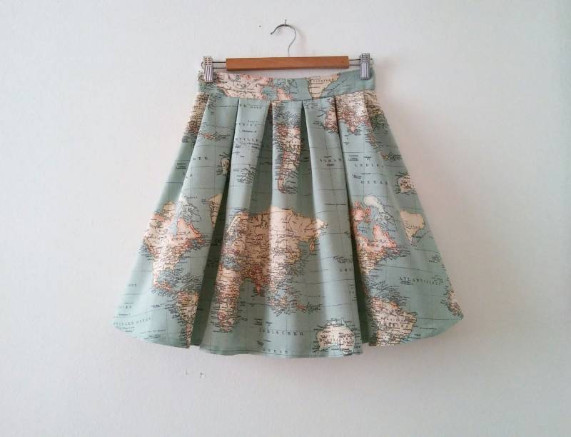 Skater Map Rock Mit Taschen in Blau Grün, Atlas Print Baumwollrock Falten, Brautjungfern Und Hochzeit, Plus Sizes, Made To Order von CruelCandy