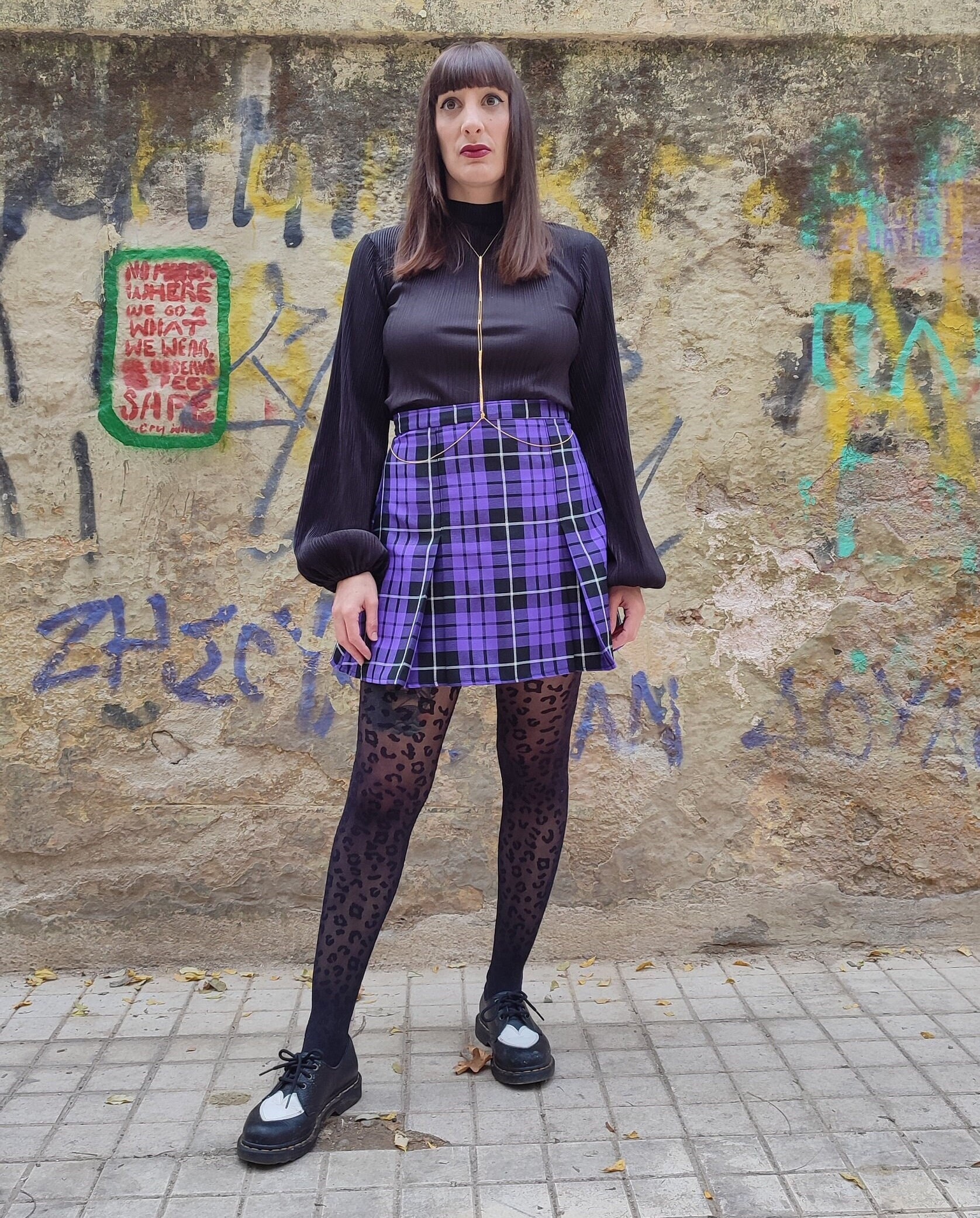 Tartan Grunge Lila Minirock Mit Falten, Karierter Preppy Skater High Waist Rock, Punk Kurzer Auf Bestellung Gefertigt, Plus Größen Erhältlich von CruelCandy