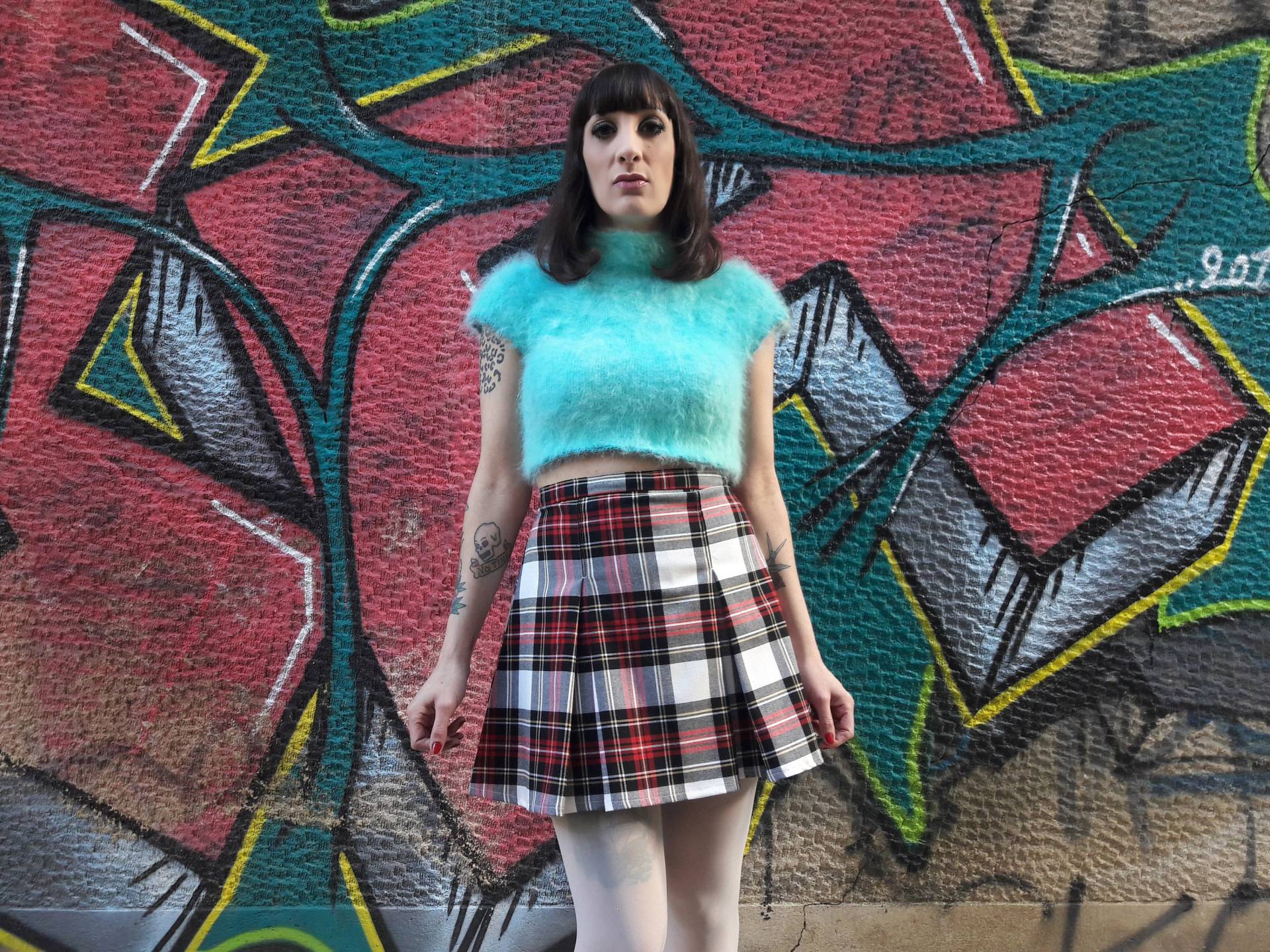 Tartan Weiß Grunge Minirock Mit Falten, Karierter Skater-Rock Hoher Taille, Adrette Punk-Rock, Plus Größen Sind Verfügbar, Auf Bestellung Gemacht von CruelCandy