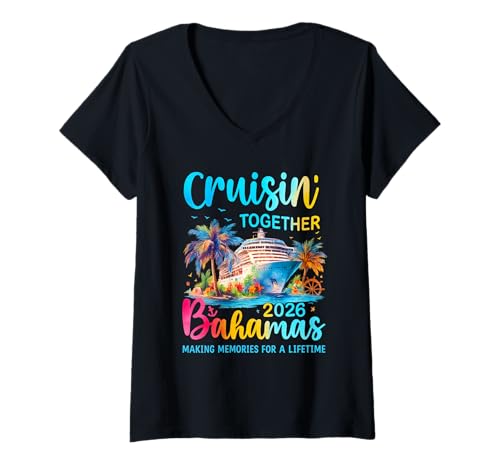 Damen Gemeinsame Kreuzfahrt Bahamas 2026 Familienkreuzfahrt Bahamas-Urlaub T-Shirt mit V-Ausschnitt Damen Gemeinsame Kreuzfahrt Bahamas 2026 Familienkreuzfahrt Bahamas-Urlaub T-Shirt mit V-Ausschnitt von Cruise Bahamas Trip Family Matching Apparel