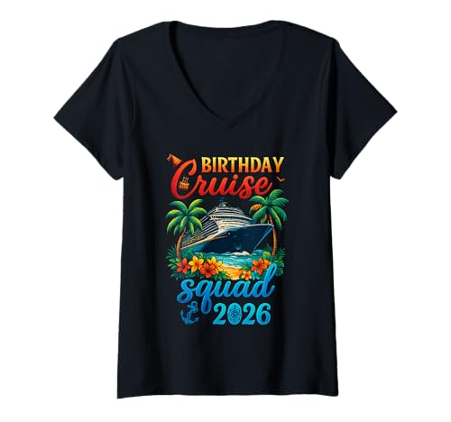 Damen Geburtstag Cruise Squad 2026 Family Cruise Urlaub Geburtstag T-Shirt mit V-Ausschnitt Damen Geburtstag Cruise Squad 2026 Family Cruise Urlaub Geburtstag T-Shirt mit V-Ausschnitt von Cruise Birthday Family Cruise 2026 Vacation Dress.