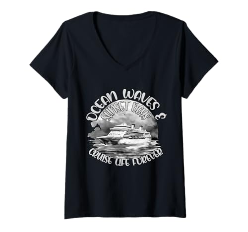 Damen Cruise Life Forever - Ocean Sunset Vibes Aquarellschiff T-Shirt mit V-Ausschnitt Damen Cruise Life Forever - Ocean Sunset Vibes Aquarellschiff T-Shirt mit V-Ausschnitt von Cruise Life Forever – Sunset Ocean Vibes