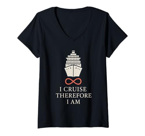 Damen Cruise Addict Lustiges Cruise Loyalty Ocean Vacation T-Shirt T-Shirt mit V-Ausschnitt von Cruise Lifestyle Repeat Cruiser Ship Life Sea Legs