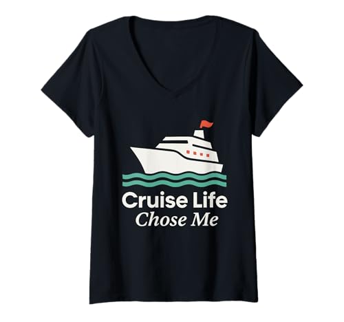 Damen Cruise Addict Lustiges Cruise Loyalty Ocean Vacation T-Shirt T-Shirt mit V-Ausschnitt von Cruise Lifestyle Repeat Cruiser Ship Life Sea Legs