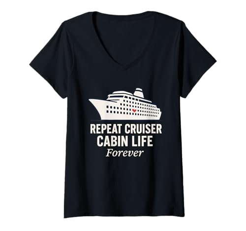 Damen Cruise Addict Lustiges Cruise Loyalty Ocean Vacation T-Shirt T-Shirt mit V-Ausschnitt von Cruise Lifestyle Repeat Cruiser Ship Life Sea Legs