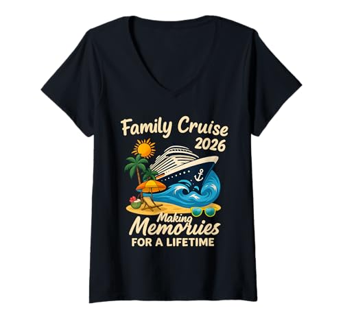 Damen Familienkreuzfahrt 2026 Urlaub Familientreffen Kreuzfahrt Schiffsparty T-Shirt mit V-Ausschnitt Damen Familienkreuzfahrt 2026 Urlaub Familientreffen Kreuzfahrt Schiffsparty T-Shirt mit V-Ausschnitt von Cruise Party Vacation Trip Family Matching Apparel