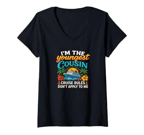 Damen Youngest Cousin Cruise Rules Lustige Familie T-Shirt mit V-Ausschnitt Damen Youngest Cousin Cruise Rules Lustige Familie T-Shirt mit V-Ausschnitt von Cruise Ship Accessories