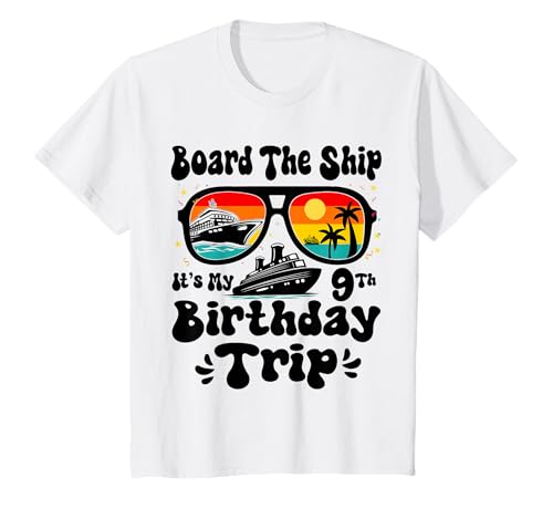 Kinder An Bord des Schiffes ist Mein 9. Geburtstag 9 Jahre alte Cruise Boys T-Shirt von Cruise Ship Vacation Birthday Trip Party Apparel