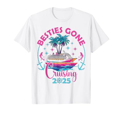 Cruise Squad Besties Gone Cruising 2025 Damen Kreuzfahrt T-Shirt Weiß S Einfarbig V-Ausschnitt Sommer Party Cruise Theme T-Shirt Damen, Mädchen von Cruise Squad Besties Cruise 2025 Vacation