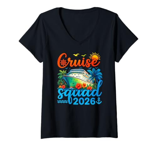 Damen Cruise Squad 2026 Passender Kreuzfahrturlaub für Familien T-Shirt mit V-Ausschnitt von Cruise Squad Family Cruise 2026 Vacation Apparel