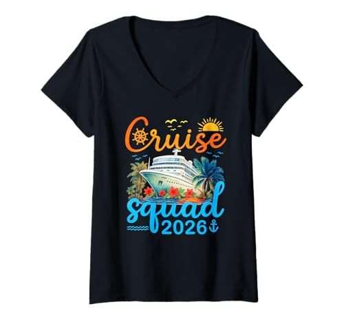 Damen Cruise Squad 2026 Passender Kreuzfahrturlaub für Familien T-Shirt mit V-Ausschnitt von Cruise Squad Family Cruise 2026 Vacation Outfit's.