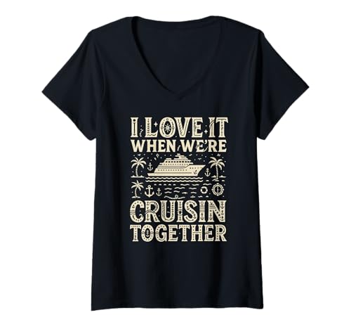 Damen Ich Liebe es, wenn wir zusammen Kreuzfahrt Machen, Familienurlaub T-Shirt mit V-Ausschnitt von Cruise Squad Summer Friends Group Matching Co.