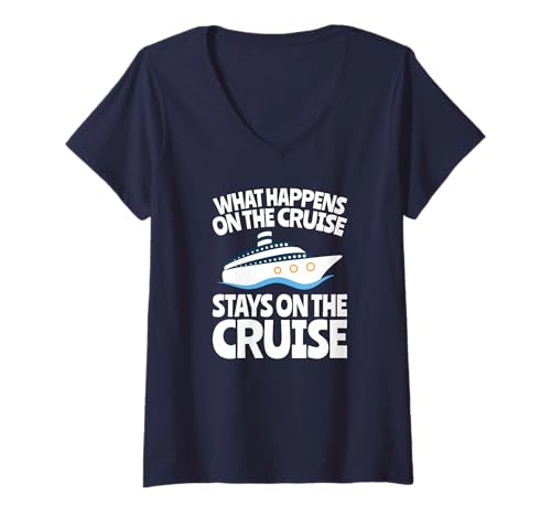 Damen Kreuzfahrtschiffurlaub, was passiert auf der Kreuzfahrt T-Shirt mit V-Ausschnitt Damen Kreuzfahrtschiffurlaub, was passiert auf der Kreuzfahrt T-Shirt mit V-Ausschnitt von Cruise Themed Items by Creia