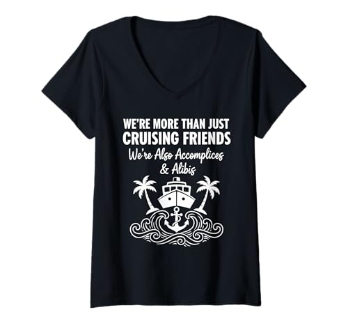 Damen Funny Cruise Friends Komplizen Alibis Urlaub Boot Reisen T-Shirt mit V-Ausschnitt Damen Funny Cruise Friends Komplizen Alibis Urlaub Boot Reisen T-Shirt mit V-Ausschnitt von Cruise Travel Humor Vacation Party Ocean Vibes