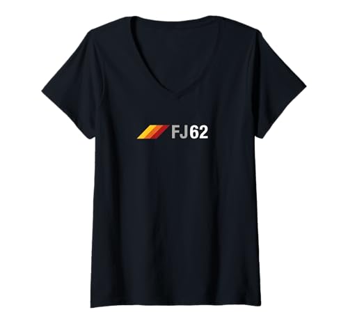 Damen FJ62 Overland SUV 3-Streifen Vintage Racing 60 Series T-Shirt mit V-Ausschnitt Damen FJ62 Overland SUV 3-Streifen Vintage Racing 60 Series T-Shirt mit V-Ausschnitt von Cruiser of the Land