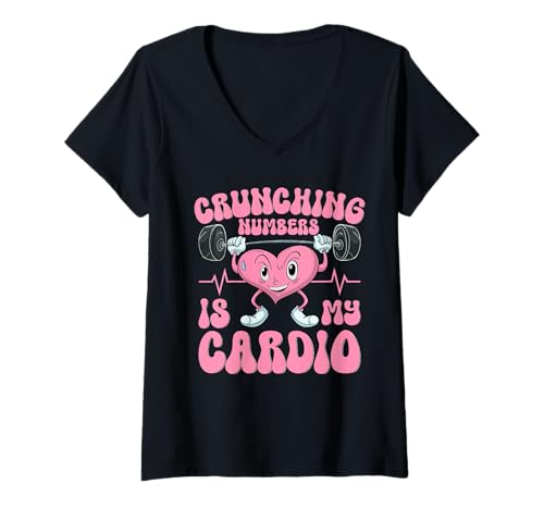 Damen Laufen Spät Cardio Lustige sarkastische Workouts Fitness T-Shirt mit V-Ausschnitt von Crunching Numbers is My Cardio