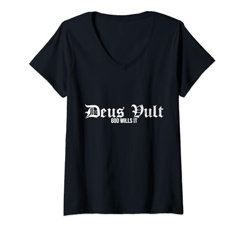 Damen Crusader Deus Vult God Wills It T-Shirt mit V-Ausschnitt Damen Crusader Deus Vult God Wills It T-Shirt mit V-Ausschnitt von Crusader Deus Vult God Wills It