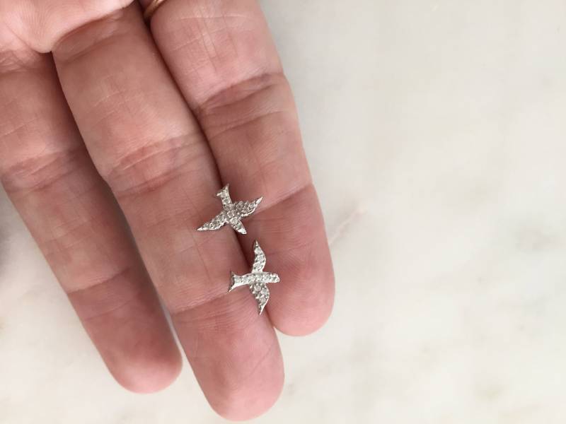 Silber Glitzernde Vogel-Ohrstecker Silber Glitzernde Vogel-Ohrstecker von CrushLane