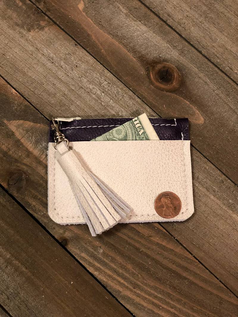 Violett Leder Zip Münze Geldbörse Mit Quaste, Handgemachte Echtes von CrushedOnLeather