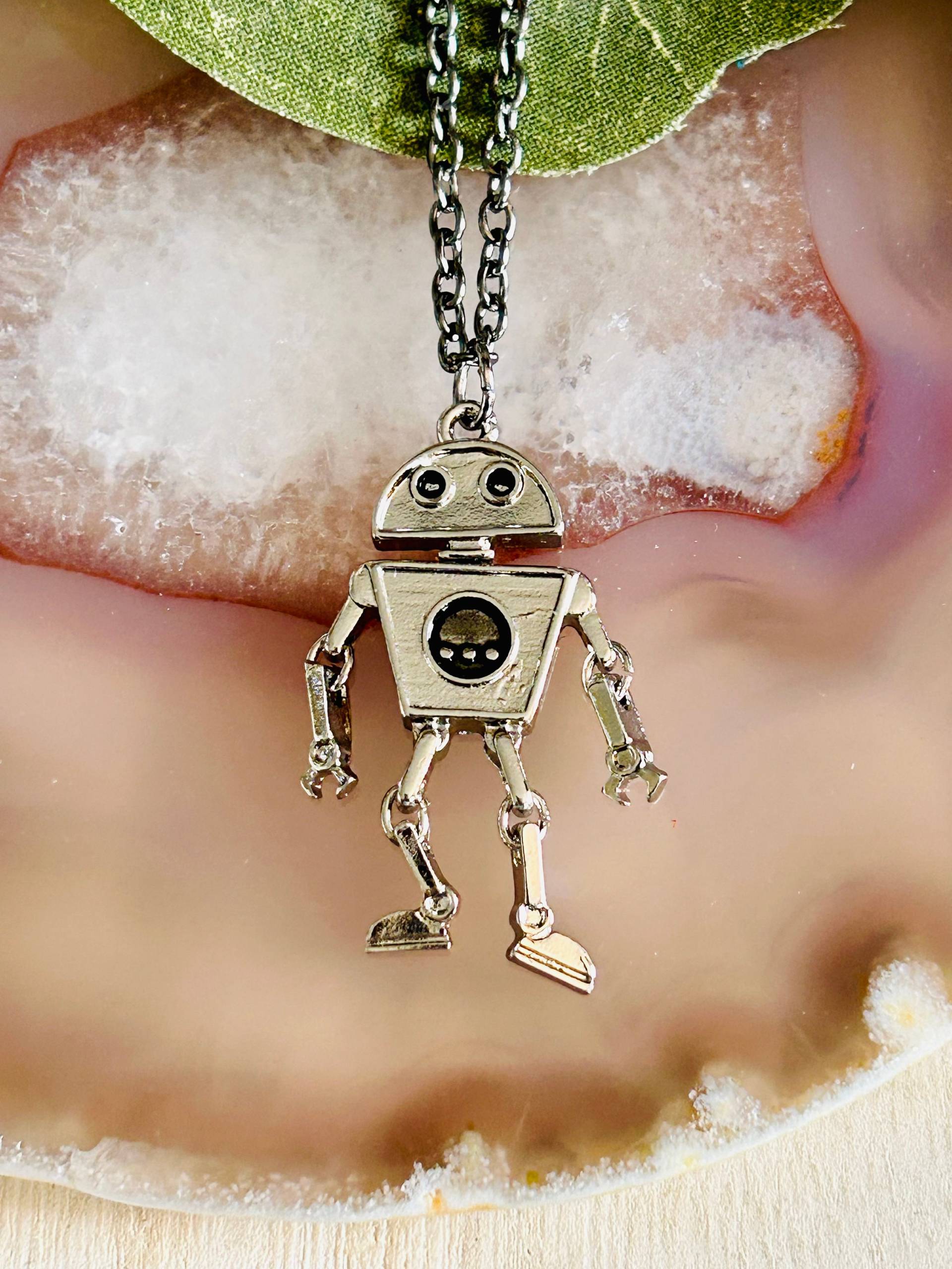 Kinder Roboter Halskette, Gunmetal Halskette von Crushedonjewelry