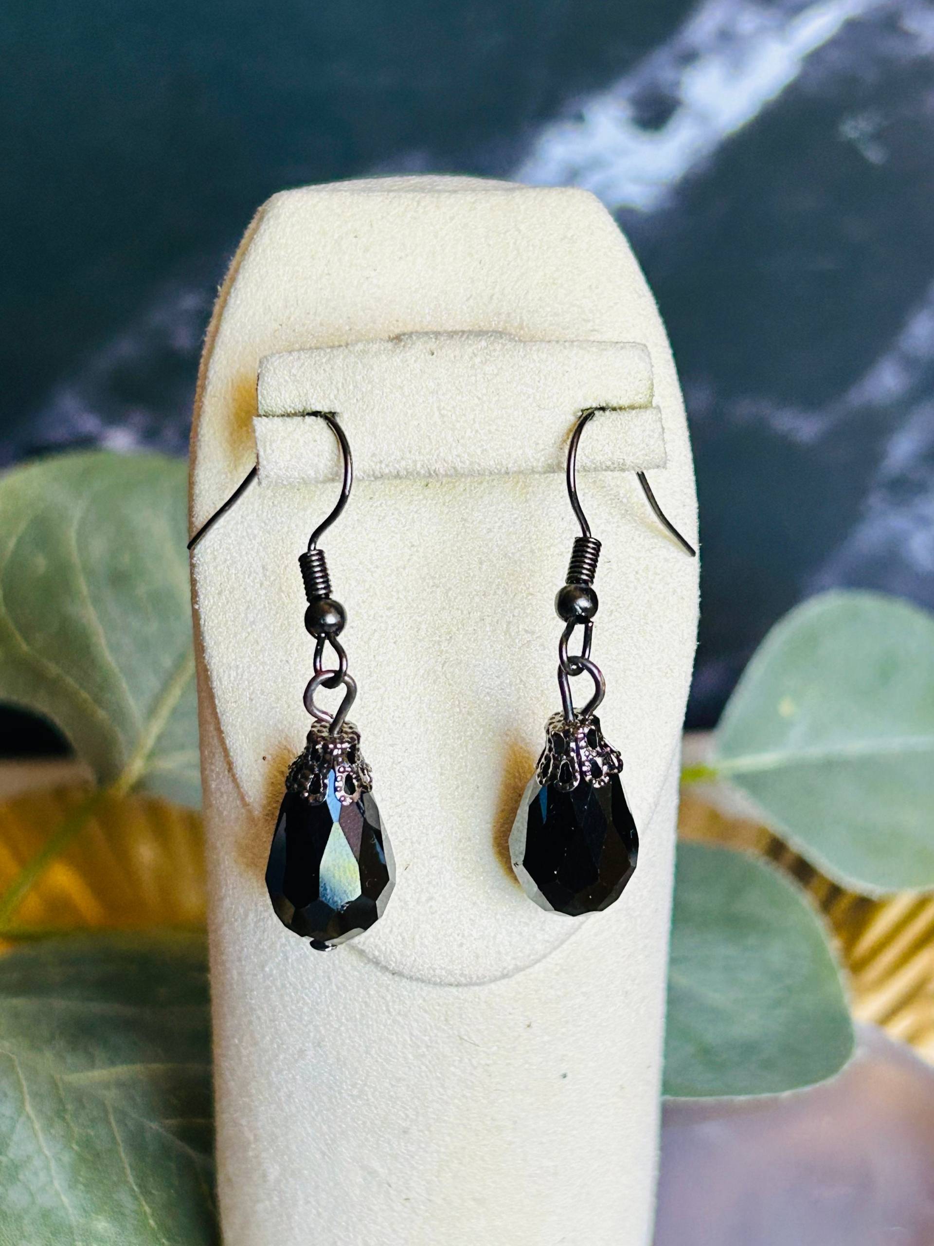 Schwarze Teardrop-Ohrringe Für Frauen, Kronleuchter-Ohrringe Frauen D5 von Crushedonjewelry