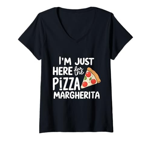 Damen Ich Bin Hier für die Pizza Margherita Italian Tomato Pizzeria T-Shirt mit V-Ausschnitt Damen Ich Bin Hier für die Pizza Margherita Italian Tomato Pizzeria T-Shirt mit V-Ausschnitt von Crust & Cravings Co.