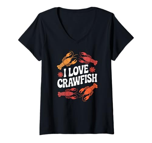 Damen I Love Crawfish Meeresfrüchte Festival Spaß T-Shirt mit V-Ausschnitt Damen I Love Crawfish Meeresfrüchte Festival Spaß T-Shirt mit V-Ausschnitt von Crustacean Enthusiast Seafood Lovers