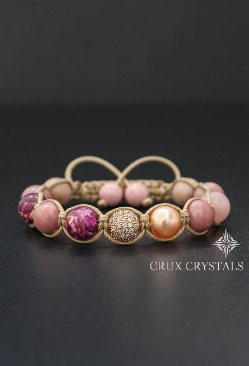 Infinity Kuss, Handctrafted Rose Gold Perlen Armband, Shamballa Wrap Einzigartiges Geschenk Für Sie, Boho Schmuck, Rhodonit Armband von CruxCrystals