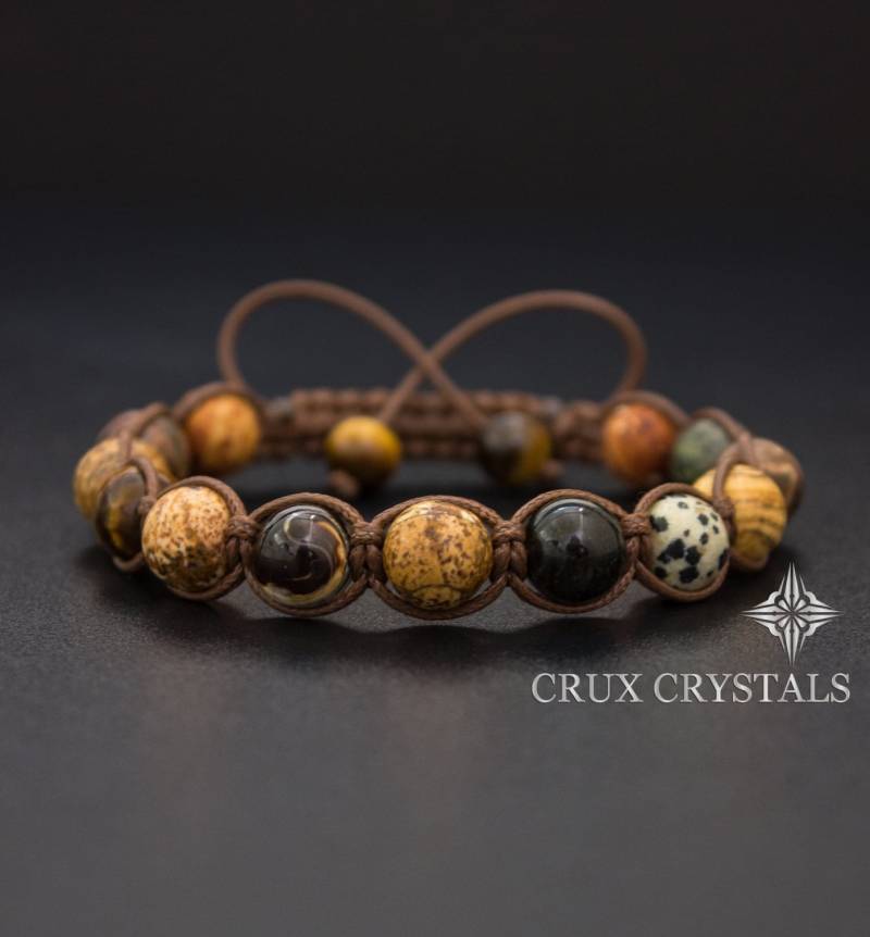 Sahara Herren Edelstein Shamballa Perlen Armband, Wrap Makramee Jaspis, Tigerauge, Achat Schmuck Valentinstag Geschenk Für Ihn von CruxCrystals