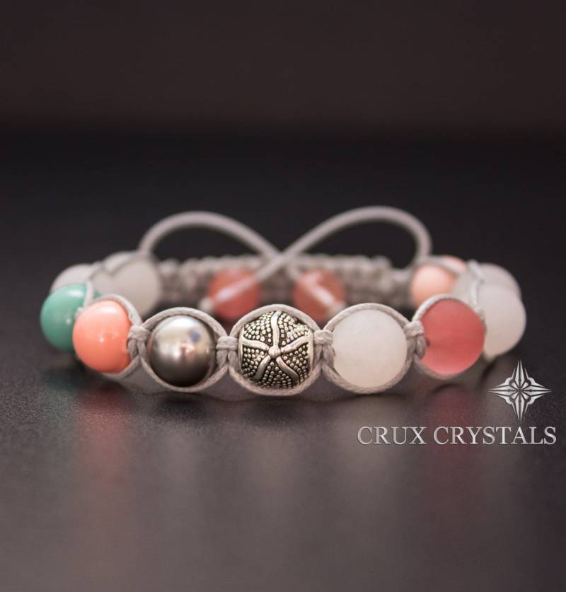 Seestern Shamballa Armband Matte Jade & Cherryquarz Makramee von CruxCrystals