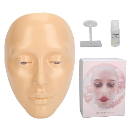 Make-up-Übungs-Gesichtsbrett, Wiederverwendbares 5D-Silikon-Make-up-Mannequin-Gesicht mit 20 Ml Make-up-Entferneröl, Vollgesichts-Übungs-Wimpern-Lidschatten mit Ständer für (WHITE) von Cryfokt