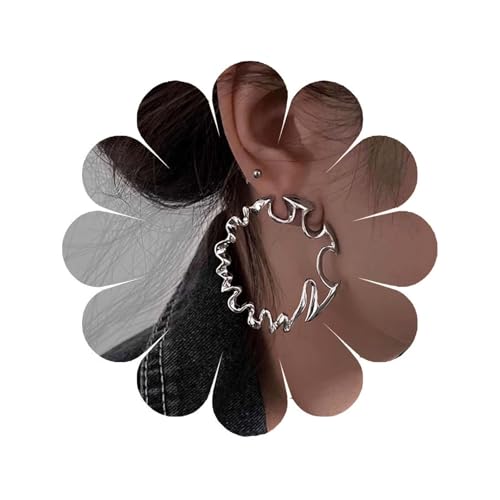 Boho Große Reife Ohrringe Silber Kreis Reife Ohrringe Große Kreise Reife Tropfen Ohrringe Hohl Kreis Hängelnde Ohrringe unregelmäßige Tropfen Ohrringe Schmuck für Frauen Personalisierte Geschenke von Crymystal