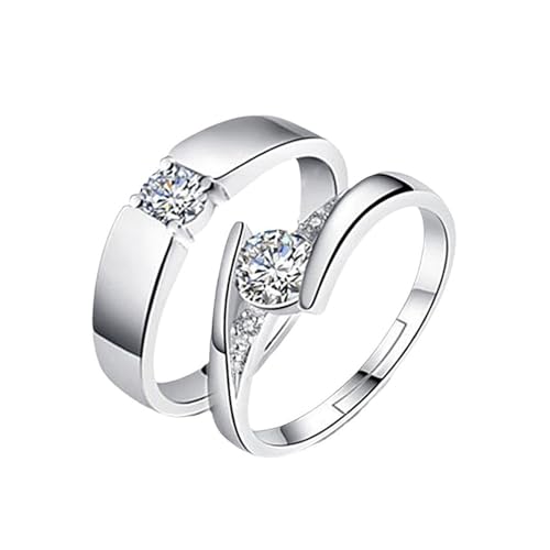Crymystal 925 Silber Paar Ringe Set Verstellbare passende Ringe Liebeszeichen Offene Ringe L Love You Hochzeit Beziehungsringe Verlobungsringe (Stil:A) von Crymystal
