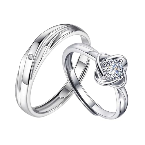 Crymystal 925 Silber Paar Ringe Set Verstellbare passende Ringe Liebeszeichen Offene Ringe L Love You Hochzeit Beziehungsringe Verlobungsringe (Stil:B) von Crymystal