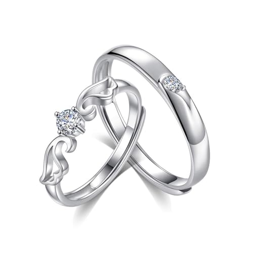 Crymystal 925 Silber Paar Ringe Set Verstellbare passende Ringe Liebeszeichen Offene Ringe L Love You Hochzeit Beziehungsringe Verlobungsringe (Stil:C) von Crymystal