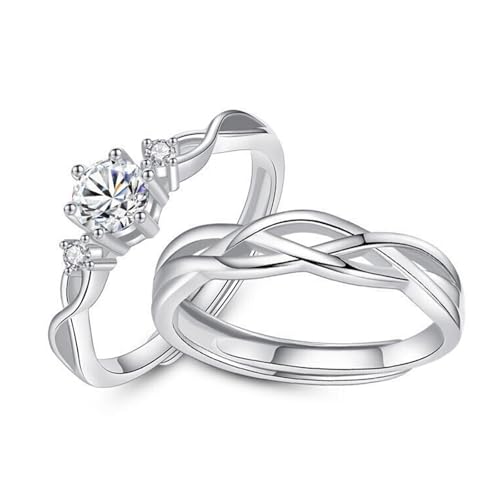 Crymystal 925 Silber Paar Ringe Set Verstellbare passende Ringe Liebeszeichen Offene Ringe L Love You Hochzeit Beziehungsringe Verlobungsringe (Stil:G) von Crymystal