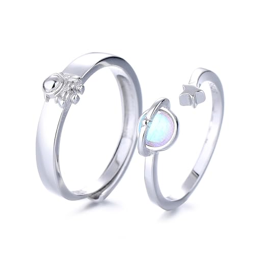 Crymystal Astronaut Paar Finger Ringe Set Einstellbare Finger Ringe Liebe Token Offene Ringe Planet Star Raumschiff CZ Kristall für Freundin und Freund Schmuck (Stil:A) von Crymystal