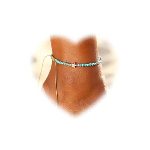 Crymystal Bohemian Blue Perlen Frauen Fußkettchen Sterne Fußkettchen Armband geflochtenes Seil Fußkettchen Armband Sommer Strand Knöchel Kettchen Ornament Mädchen Geschenkes von Crymystal