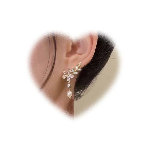 Crymystal Bohemian Kristall Blume Ohrringe Perlen Anhänger Ohrringe Strass Blume Kletter ohrringe Perlen Glänzende Zirkon Blätter Damen Schmuck von Crymystal